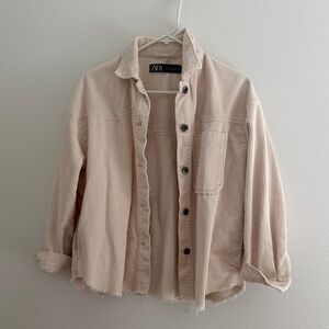 Zara Beige Corduroy Button-Up Jacket